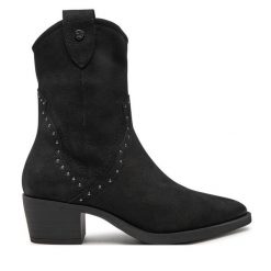 Kowbojki Caprice. Czarne botki damskie Caprice, bez obcasa, na słupku, bez zapięcia. Za 299.99 zł.