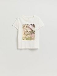 T-shirt z nadrukiem - złamana biel. T-shirty damskie Reserved, l, bez wzorów, z bawełny, bez kołnierzyka. Za 49.99 zł.