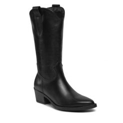 Kowbojki Tamaris. Czarne botki damskie Tamaris, bez obcasa, na słupku, bez zapięcia. Za 519.99 zł.