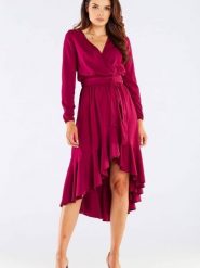 Sukienka Model A456 Bordo - awama. Sukienki damskie Awama, l, bez wzorów, z elastanu, eleganckie, bez kołnierzyka, plus size, bez ramiączek, kopertowe. Za 412.33 zł.