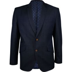 Elegancka Granatowa Marynarka -CASINO- Taliowana, 2 Guziki, w Delikatną Grubą Kratkę, Dwa Rozcięcia. Niebieskie marynarki męskie Casino, bez wzorów, z poliesteru, eleganckie. Za 619.00 zł.