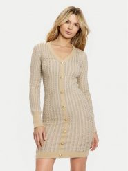 Guess Sukienka dzianinowa W5RK09 Z3KT0 Beżowy Bodycon Fit. Brązowe sukienki damskie Guess, xxl, z aplikacjami, z dzianiny, bez kołnierzyka, bez ramiączek, bodycon. Za 359.99 zł.