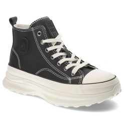 Czarne Sneakersy Big Star Obuwie Na Platformie. Czarne obuwie sportowe damskie Big Star, bez wzorów, z materiału, trekkingowe. Za 159.00 zł.