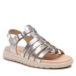 Sandały Geox. Szare sandały dziewczęce Geox, bez zapięcia. Za 189.99 zł.