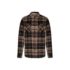 Bluza z podszewką w kratę Kariban Sherpa. Brązowe koszule męskie KARIBAN, m, bez wzorów, z bawełny, bez kołnierzyka, bez ramiączek. Za 266.00 zł.