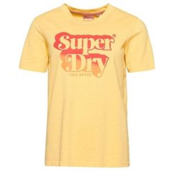 Koszulka turystyczna damska Superdry Vintage Shadow. Żółte koszulki sportowe damskie Superdry., bez wzorów, z bawełny, bez kołnierzyka, bez ramiączek. W wyprzedaży za 91.00 zł.