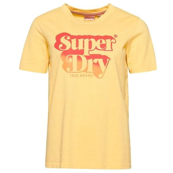Koszulka turystyczna damska Superdry Vintage Shadow. Żółte koszulki sportowe damskie Superdry., bez wzorów, z bawełny, bez kołnierzyka, bez ramiączek. W wyprzedaży za 91.00 zł.