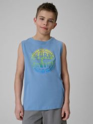 4F Koszulka bez rękawów loose z nadrukiem chłopięca - niebieska 158 (12-13 lat). Niebieskie t-shirty dla chłopców 4f, bez wzorów, z bawełny, bez ramiączek. Za 39.99 zł.