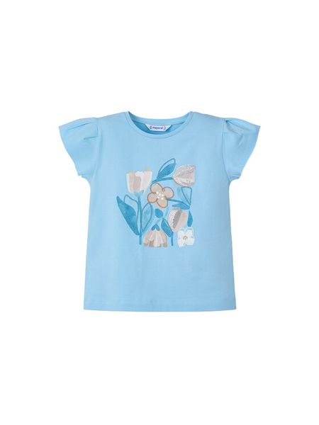 Mayoral T-Shirt 3015 Błękitny Regular Fit. Niebieskie t-shirty i topy dla dziewczynek Mayoral, bez wzorów, z bawełny, bez ramiączek. Za 49.99 zł.