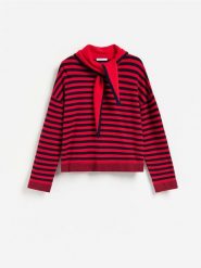 Sweter z ozdobnym wiązaniem - wielobarwny. Swetry damskie Reserved, l, bez wzorów, z dzianiny, bez kołnierzyka, bez ramiączek, bez kaptura. Za 149.99 zł.