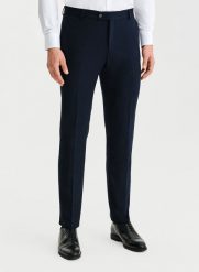 PAKO LORENTE – Granatowe spodnie ganiturowe. Niebieskie eleganckie spodnie męskie Pako Lorente, m, bez wzorów, z elastanu. Za 599.99 zł.