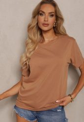 Brązowa Koszulka z Bawełny o Fasonie T-shirt Lormarka. Brązowe bluzki damskie Renee, xl, bez wzorów, z bawełny, klasyczne, bez kołnierzyka. Za 14.99 zł.