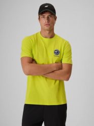 4F T-shirt regular z nadrukiem męski - zielony M. Zielone t-shirty męskie 4f, m, bez wzorów, z bawełny, biznesowe, bez kołnierzyka. Za 69.99 zł.