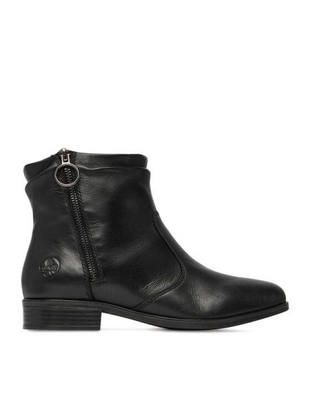 Rieker Botki CEO-77041-01 Czarny. Czarne botki damskie Rieker, ze skóry, bez obcasa, na płaskiej podeszwie, bez zapięcia. Za 419.99 zł.