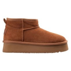 Buty zimowe Fitanu Kanak 92800622210 brązowe. Brązowe botki damskie na zimę, z jeansu, bez obcasa, na platformie, bez zapięcia. Za 513.13 zł.