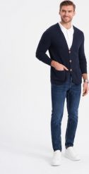 Ombre Męski sweter strukturalny kardigan z kieszeniami - granatowy V3 OM-SWCD-0109 M. Niebieskie bluzy męskie Ombre, m, bez wzorów, bez kaptura. Za 169.99 zł.