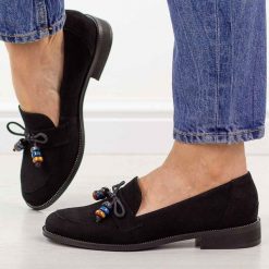 Czarne zamszowe skórzane Polskie mokasyny damskie Deoni D042. Czarne mokasyny damskie Deoni, z jeansu, casualowe. Za 449.00 zł.