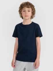4F T-shirt regular gładki chłopięcy - granatowy 146 (10-11 lat). Niebieskie t-shirty dla chłopców 4f, bez wzorów, z bawełny, bez ramiączek. Za 29.99 zł.