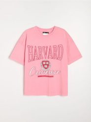 Bawełniana koszulka The Harvard Crimson - różowy. Czerwone t-shirty damskie Sinsay, l, bez wzorów, z bawełny, bez kołnierzyka. Za 39.99 zł.