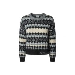 Sweter damski Pepe Jeans Celestine. Szare swetry damskie Pepe Jeans, na zimę, bez wzorów, z jeansu, eleganckie, bez kołnierzyka, bez ramiączek, bez kaptura. W wyprzedaży za 350.40 zł.