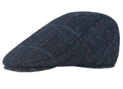 Kaszkiet Jesienno-Zimowy Granatowy w Kratkę z Gumką z Dodatkiem Wełny, Męski - Pako Jeans. Niebieskie czapki i kapelusze męskie Pako Jeans, na jesień, bez wzorów, z jeansu. Za 65.00 zł.