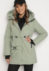 Jasnozielona Kurtka Parka Zapinana na Napy Ściągana w Pasie Troczkami Arstilla. Zielone kurtki damskie Born2be, l, bez wzorów, z dzianiny, eleganckie, bez kaptura. Za 309.99 zł.