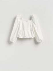 Bluzka z bawełny - biały. Białe bluzki damskie Reserved, l, bez wzorów, z bawełny, klasyczne, bez kołnierzyka, bez ramiączek. Za 99.99 zł.