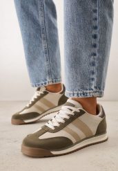 Zielone Sneakersy z Dwoma Paskami Evilirea. Zielone obuwie sportowe damskie Born2be, bez wzorów, z dresówki. Za 109.99 zł.