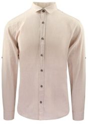 Koszula Weekendowa z Lnem, Prosty Krój - Victorio - Beż. Koszule męskie Victorio, na lato, m, bez wzorów, z bawełny, sportowe, bez kołnierzyka, bez ramiączek. Za 189.00 zł.