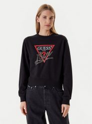 Guess Bluza W5YQ06 KB681 Czarny Regular Fit. Czarne bluzy damskie Guess, xl, z aplikacjami, z syntetyku, bez kaptura. Za 299.99 zł.