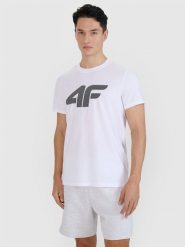 4F T-shirt regular z nadrukiem męski - biały M. Białe koszulki sportowe męskie 4f, m, bez wzorów, z bawełny, klasyczne, bez kołnierzyka. Za 49.99 zł.