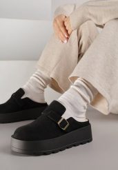 Czarne Niskie Śniegowce na Grubej Podeszwie Zdobione Sprzączką Vetiare. Czarne śniegowce i trapery damskie Born2be, z dzianiny. Za 119.99 zł.