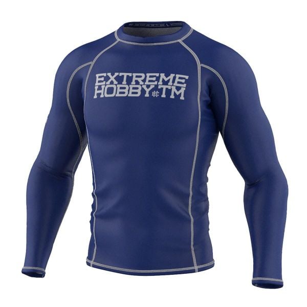 Koszulka sportowa męska Rashguard do MMA EXTREME HOBBY TRACE. Niebieskie koszulki sportowe męskie EXTREME HOBBY, m, bez wzorów, z bawełny, bez kołnierzyka, bez ramiączek, do biegania. Za 209.00 zł.