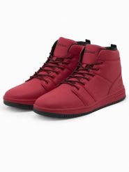 Buty męskie ocieplane sneakersy za kostkę - czerwone V1 OM-FOSH-0123 - 42. Czerwone buty sportowe męskie Ombre Clothing, z materiału, za kostkę, bez zapięcia. W wyprzedaży za 79.99 zł.