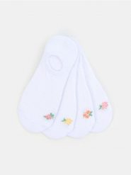 Bawełniane stopki z haftem kwiatów 4 pack - biały. Białe skarpety damskie Sinsay, bez wzorów, z bawełny. Za 9.99 zł.