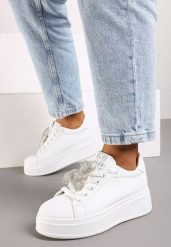 Białe Sneakersy z Błyszczącym Misiem Neviliese. Białe obuwie sportowe damskie Born2be, bez wzorów. Za 54.99 zł.