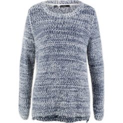 Sweter, długi rękaw bonprix ciemnoniebiesko-biel wełny. Niebieskie swetry damskie bonprix, bez wzorów, z wełny, bez kołnierzyka, bez ramiączek, długie, bez kaptura. Za 49.99 zł.