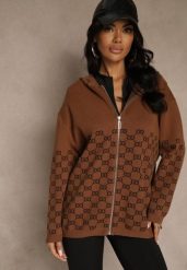 Brązowy Rozpinany Kardigan z Kapturem z Geometrycznym Wzorem Neratusa. Brązowe swetry damskie Renee, na wiosnę, l, bez wzorów, z jeansu, bez kołnierzyka, bez ramiączek, z kapturem. Za 79.99 zł.