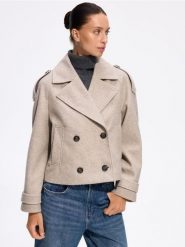Kurtka z dwurzędowym zapięciem - beżowy. Brązowe kurtki damskie Reserved, l, bez wzorów, z tkaniny, bez kaptura. Za 159.99 zł.