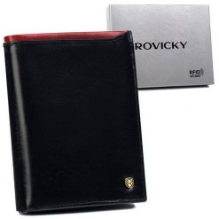 Portfel skórzany Rovicky N4-RVT-6870 Black+Red czarny. Czarne portfele męskie ROVICKY, bez wzorów. Za 81.99 zł.