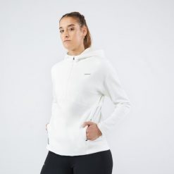 Bluza tenisowa z kapturem na krótki suwak Artengo Soft Dry 900. Białe bluzy sportowe damskie ARTENGO, m, bez wzorów, z materiału, z kapturem, na fitness i siłownię. W wyprzedaży za 109.99 zł.