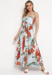 Jasnoniebieska Sukienka z Wiskozy o Rozkloszowanym Kroju i Kopertowym Dekolcie na Ramiączkach Gilinestia. Niebieskie sukienki damskie Born2be, na co dzień, l, bez wzorów, z wiskozy, bez kołnierzyka, bez ramiączek, maxi, kopertowe. Za 69.99 zł.