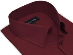 Bordowa gładka koszula męska VILLARO 04L. Czerwone koszule męskie Mmer / Villaro - Koszule męskie, l, bez wzorów, z bawełny, casualowe, bez kołnierzyka, bez ramiączek. W wyprzedaży za 148.50 zł.
