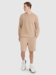 4F Spodenki dresowe męskie - beżowe XL. Brązowe krótkie spodenki sportowe męskie 4f, l, bez wzorów, z bawełny. Za 79.99 zł.