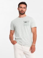 Bawełniany męski t-shirt z literowym printem i kieszonką – żółto-zielony V4 OM-TSFP-0188 - XXL. Zielone t-shirty męskie Ombre Clothing, l, bez wzorów, z bawełny, wizytowe, bez kołnierzyka. W wyprzedaży za 29.99 zł.