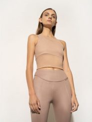 4F Top z łączonych materiałów 4F x Anna Lewandowska L. Brązowe koszulki sportowe damskie 4f, l, bez wzorów, z materiału, bez kołnierzyka, bez ramiączek. Za 129.99 zł.