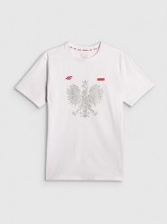 4F Koszulka kibica męska - biała L. Białe koszulki sportowe męskie 4f, l, bez wzorów, z dzianiny, bez kołnierzyka, bez ramiączek. Za 79.99 zł.