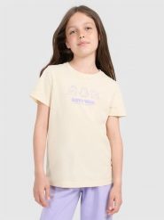 4F T-shirt regular z nadrukiem dziewczęcy - żółty 146 (10-11 lat). Żółte t-shirty i topy dla dziewczynek 4f, bez wzorów, z bawełny, bez ramiączek. W wyprzedaży za 29.99 zł.