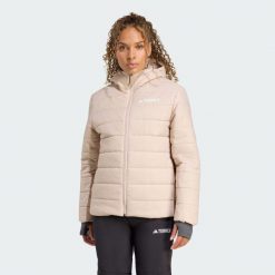 Kurtka z kapturem z ociepleniem Terrex Multi Essentials CLIMAWARM. Brązowe kurtki sportowe damskie Adidas, uniwersalny, bez wzorów, z puchu, z kapturem, trekkingowe, climawarm (adidas). W wyprzedaży za 285.35 zł.