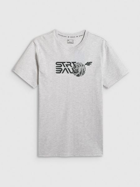 4F T-shirt regular z nadrukiem męski - szary M. Szare koszulki sportowe męskie 4f, m, bez wzorów, z bawełny, bez kołnierzyka, bez ramiączek. Za 69.99 zł.